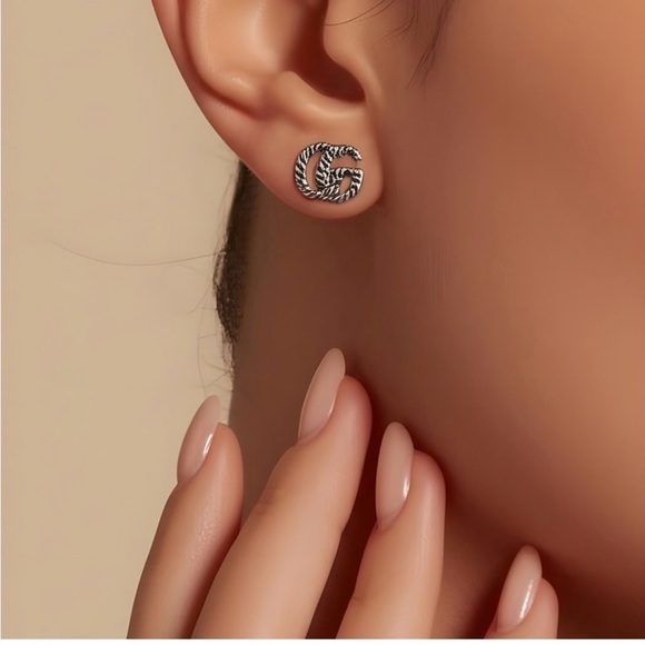 Gucci Interlocking G Torchon Stud Earrings - Aged Sterling Silver 925 - Full Set - Picture 6 of 6